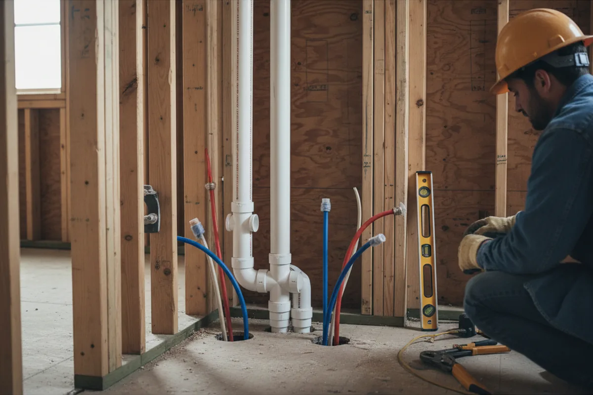Drain and supply rough-in during Sump Pump Repair in Cedar Bluff
